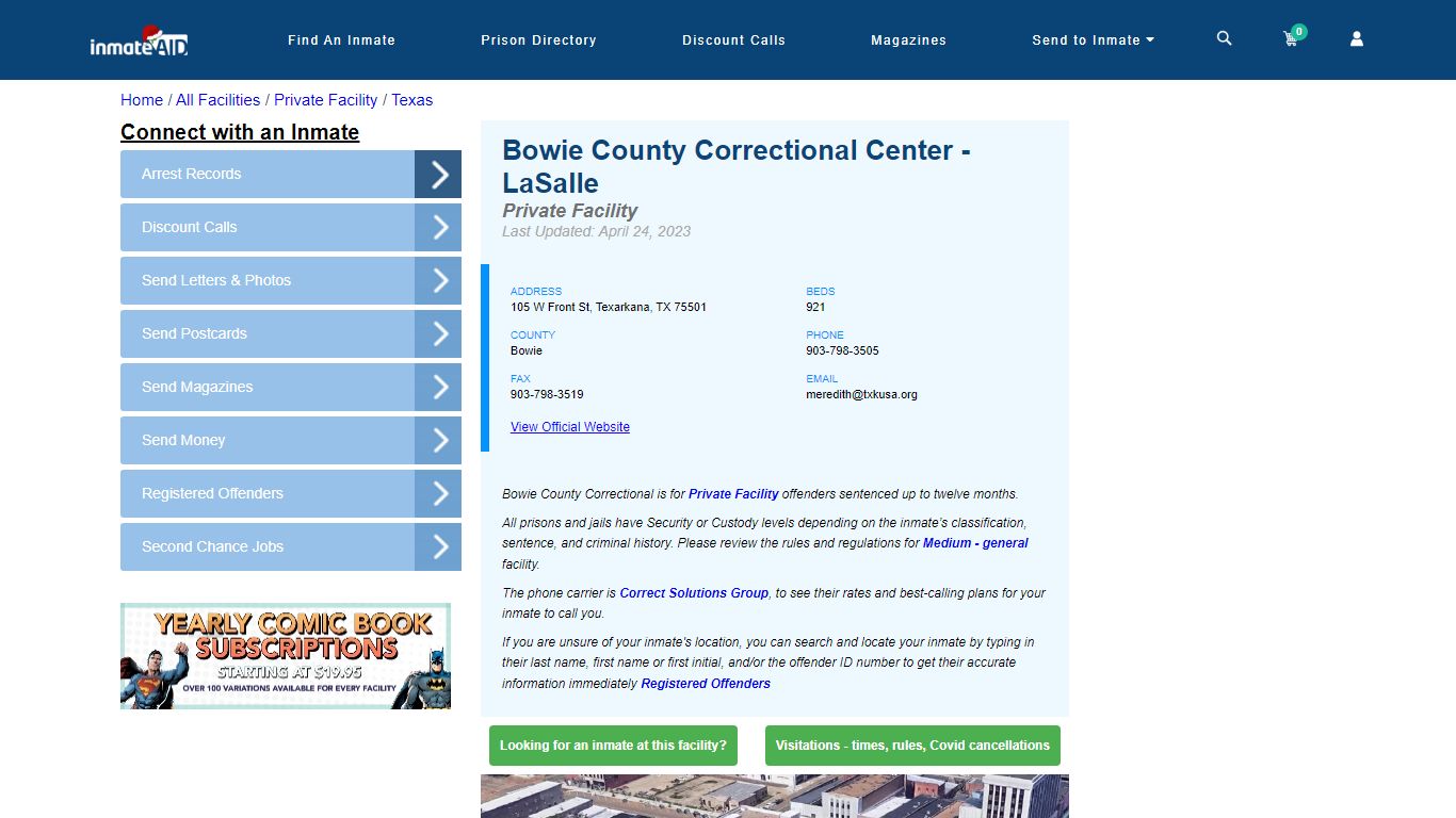 Bowie County Correctional Center - LaSalle - Inmate Search - Texarkana, TX